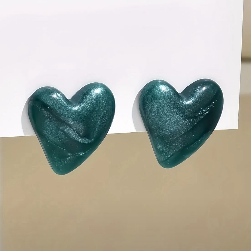 Green Heart Earrings